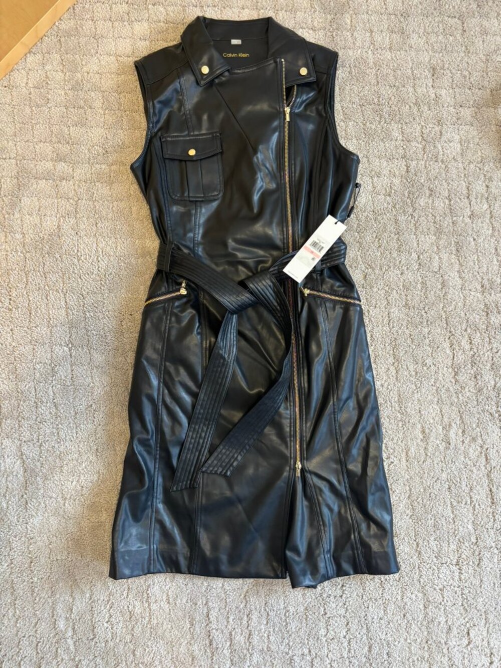 Calvin Klein Faux Leather Biker Dress - NWT Size 10
